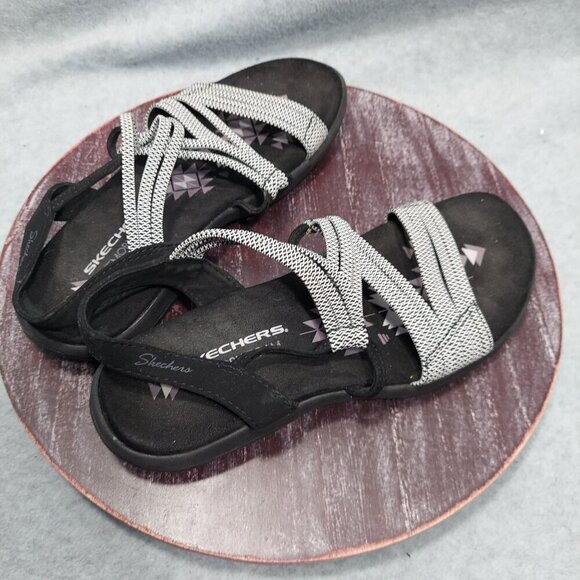 Skechers Womens Black & Grey Strappy Sandals Memory Foam Comfort - Picture 3 of 9